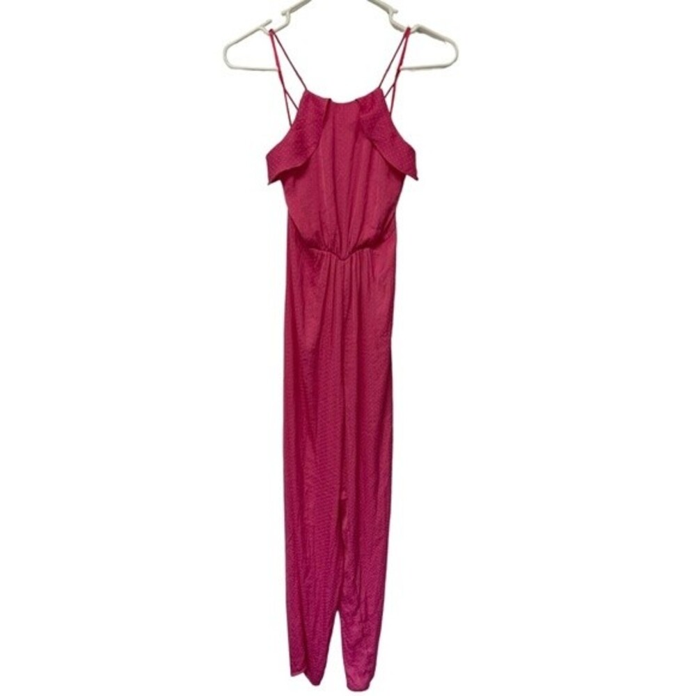 NWOT NSR Hot Pink Polkadot Satin Silky Boho Wide Leg Blouson Jumpsuit Barbie XS
